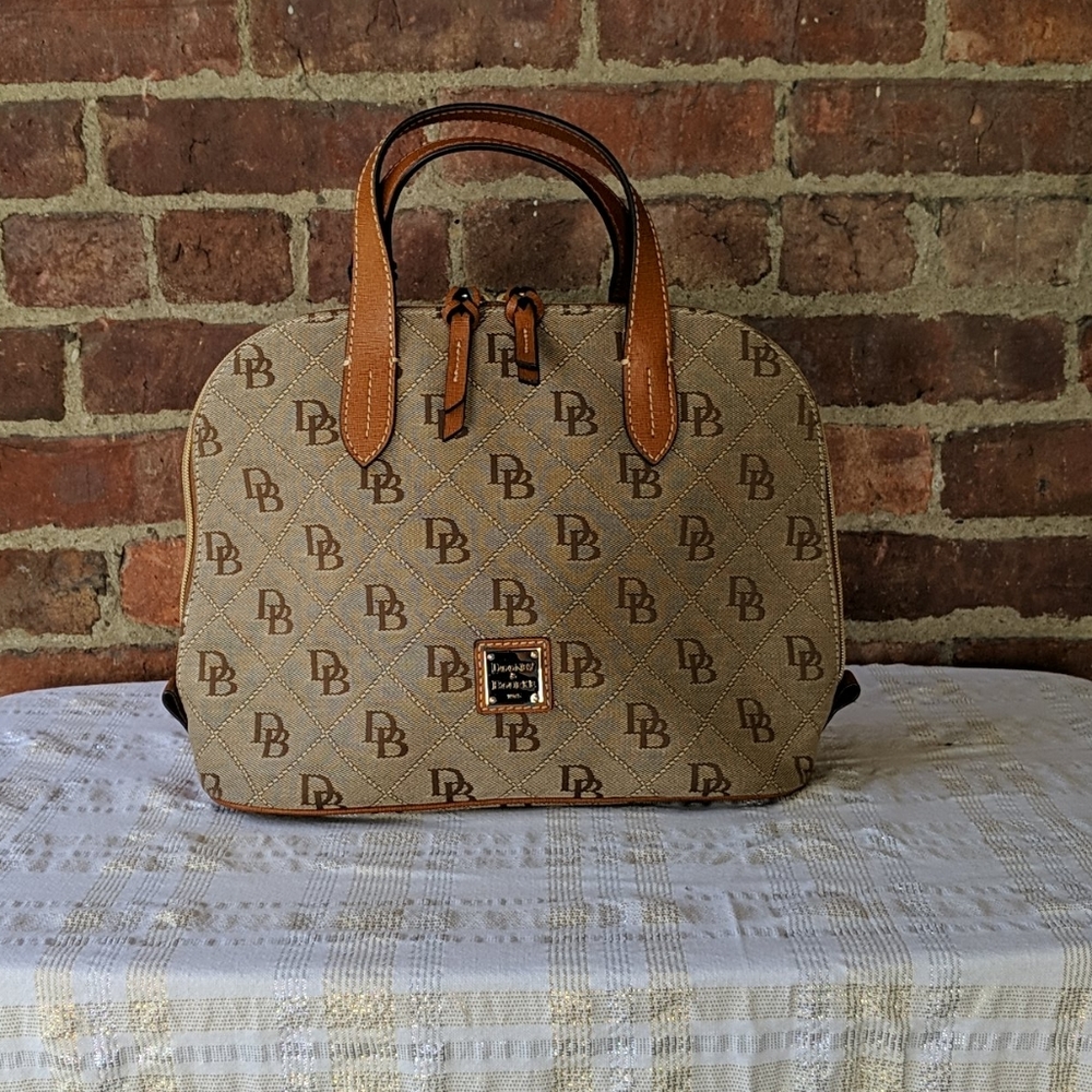 Dooney & Bourke brown canvas zip zip satchel